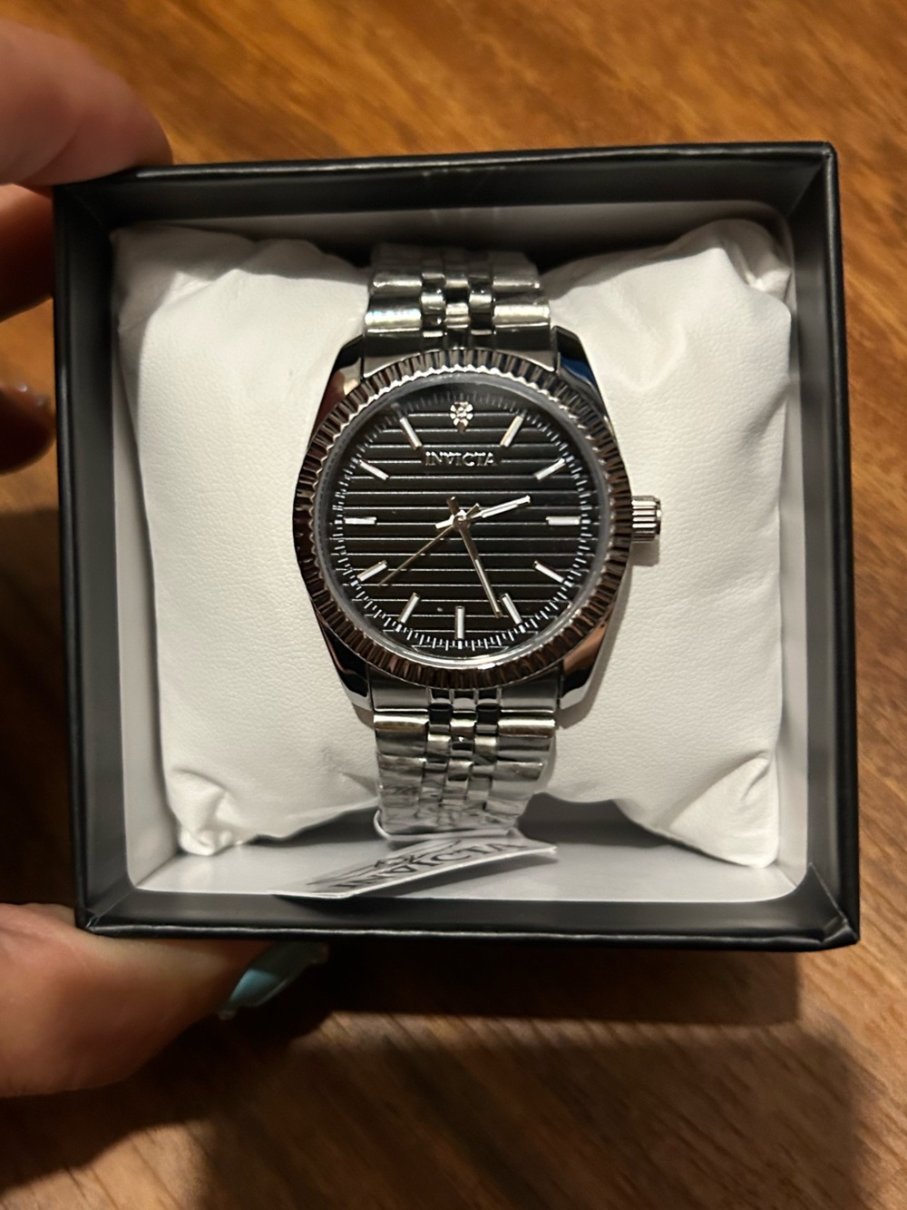 Invicta Silver Stainless Steel Watch with Black Dial